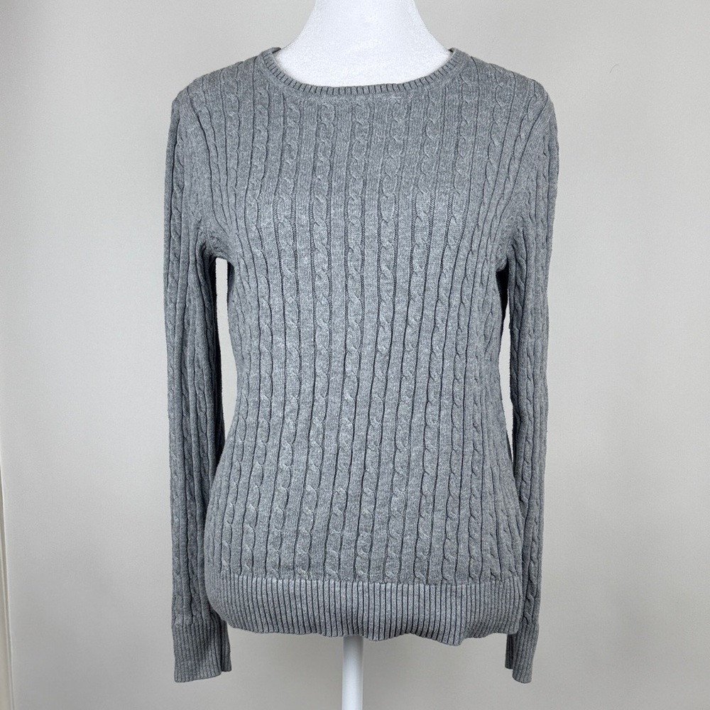 Izod Gray Cable Knit Pullover Crew Neck Long Sleeve Sweater Size Small